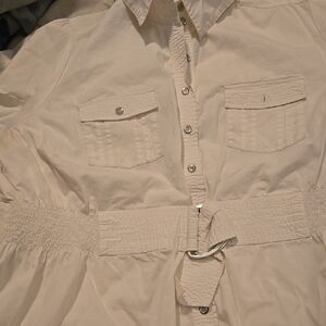 Chic Cream Button-Up Shirt Dress